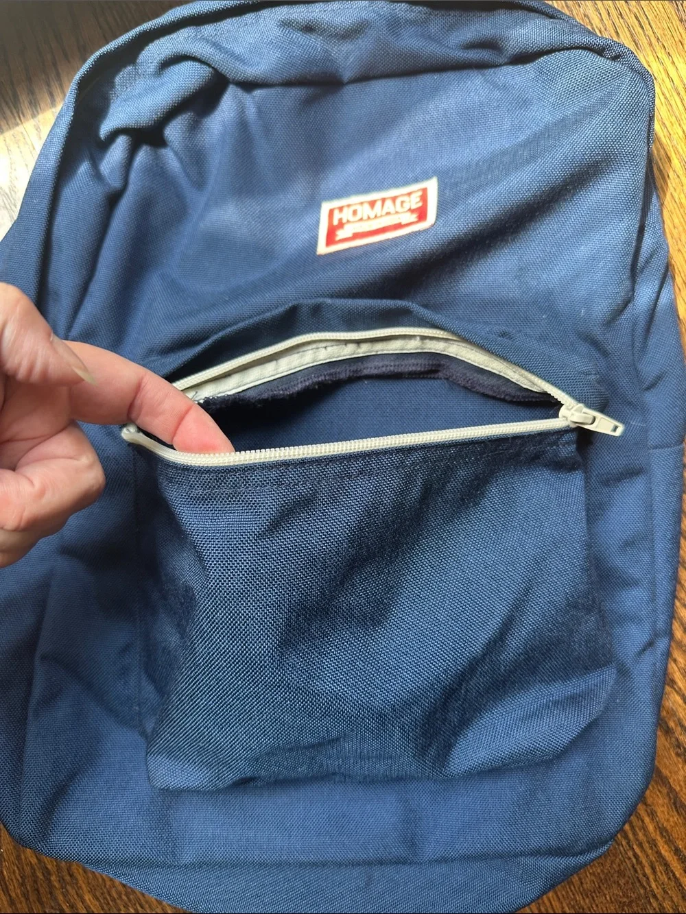 HOMAGE Navy Canvas Backpack with Cream Straps